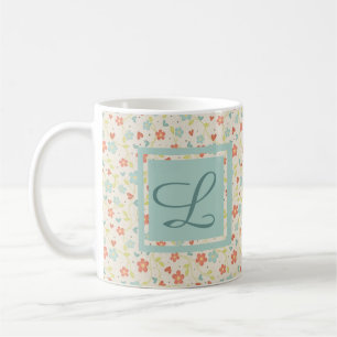 Vintage Light Spring Busy Floral Monogram Coffee Mug
