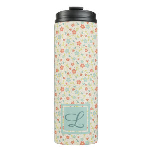 Vintage Light Spring Busy Floral Monogram Thermal Tumbler