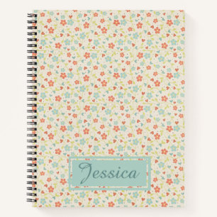 Vintage Light Spring Busy Floral Personalised Notebook