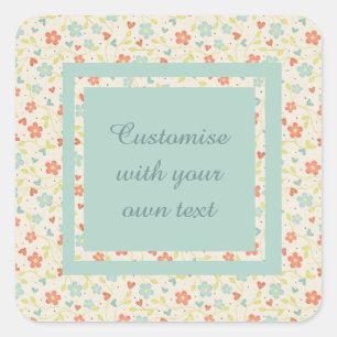 Vintage Light Spring Pretty Floral Custom Text Square Sticker