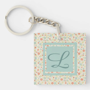 Vintage Light Spring Pretty Floral Monogram Key Ring