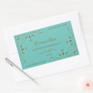 Vintage Light Teal Gold Ornamental Product Labels