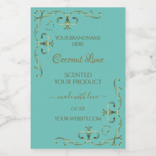 Vintage Light Teal Gold Ornamental Product Labels