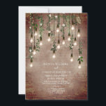 Vintage Lightbulb Brick White Floral Wedding Invitation<br><div class="desc">Illustration of vintage edison lights hanging from top over a brick background decorated with botanical floral.</div>