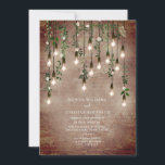 Vintage Lightbulb Brick White Floral Wedding Invitation<br><div class="desc">Illustration of vintage edison lights hanging from top over a brick background decorated with botanical floral.</div>