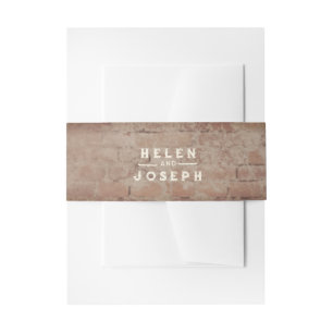Vintage Lightbulbs Rustic Brick Botanical Wedding Invitation Belly Band