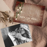 Vintage Lightbulbs Rustic Brick Photo Wedding Save The Date<br><div class="desc">Vintage Edison lights with botanical greenery hanging from top over weathered brick background.</div>