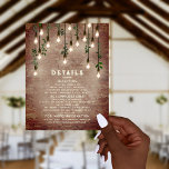 Vintage Lightbulbs Rustic Brick Wedding Details En Enclosure Card<br><div class="desc">Vintage Edison lights with botanical greenery hanging from top over weathered brick background.</div>