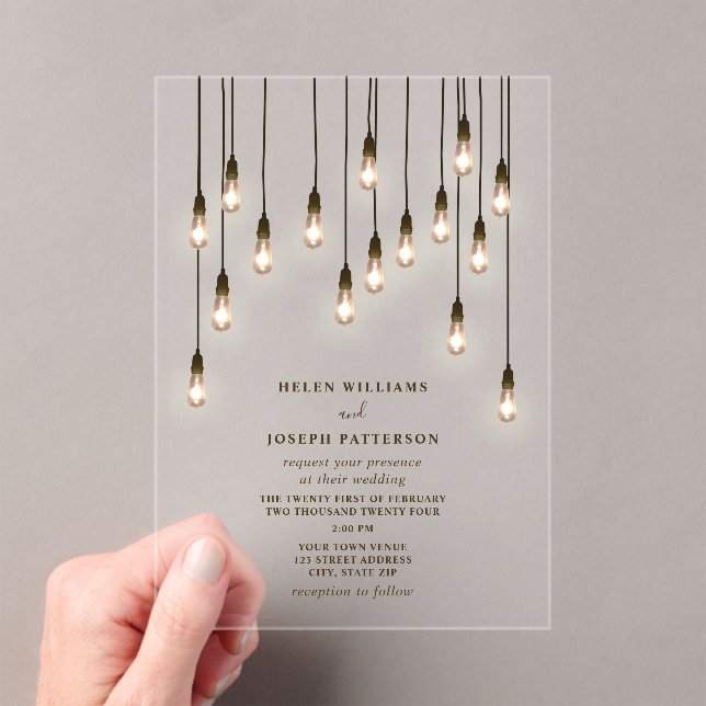 Vintage Lightbulbs Wedding  Acrylic Invitations (Insitu (Handheld))