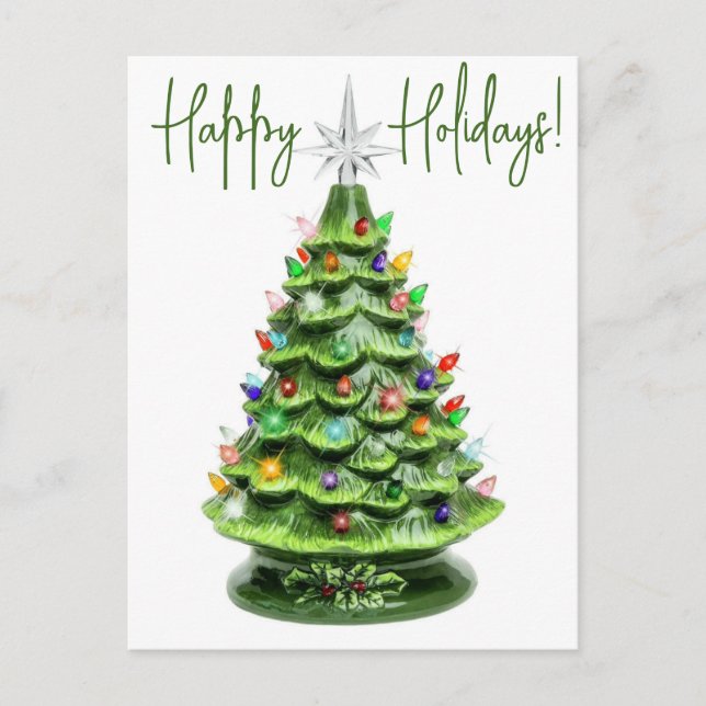 Vintage Lighted Ceramic Christmas Tree Postcard (Front)