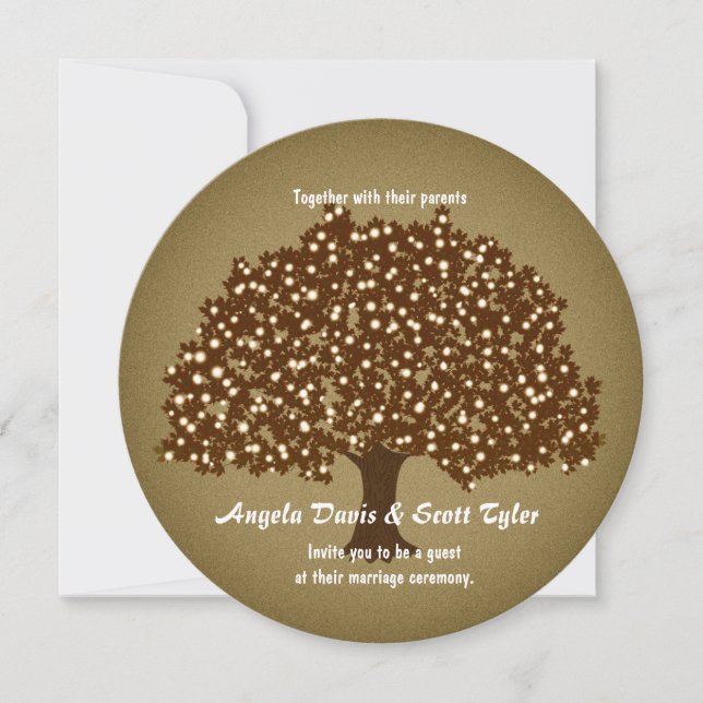 Vintage Lighted Tree Round Wedding Invitation (Front)