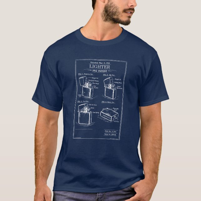 Vintage Lighter Patent Blueprint T-Shirt (Front)