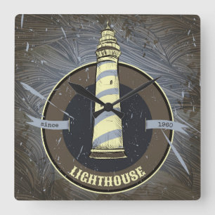 Vintage Lighthouse 1960 Square Wall Clock
