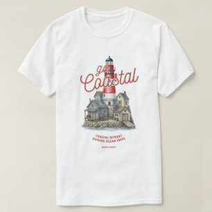 Vintage Lighthouse and Coastal Village Graphic T-Shirt