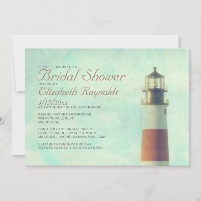 Vintage Lighthouse Bridal Shower Invitations (Front)