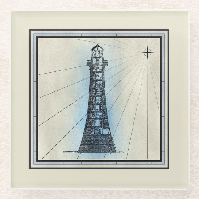Vintage Lighthouse Glass Coaster (Front)