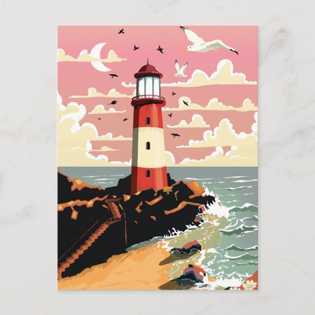 Vintage Lighthouse Holiday Postcard (Front)