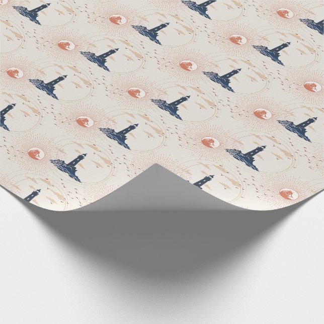 Vintage Lighthouse Illustration Pattern Wrapping P Paper (Corner)