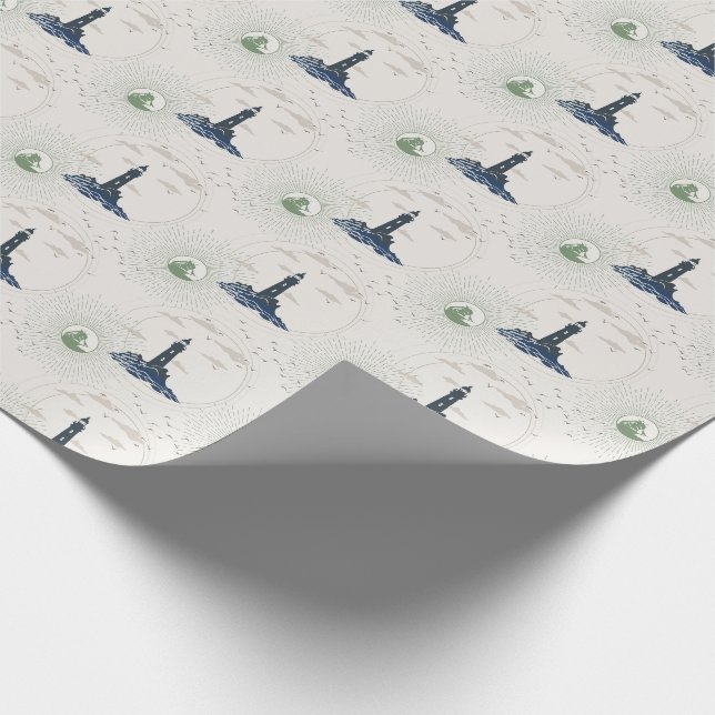 Vintage Lighthouse Illustration Pattern Wrapping P Wrapping Paper (Corner)