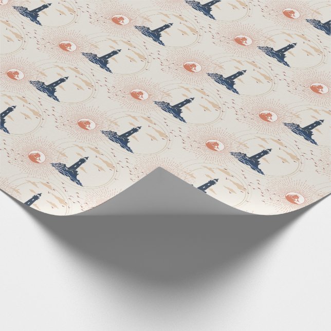 Vintage Lighthouse Illustration Pattern Wrapping P Wrapping Paper (Corner)
