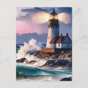 Vintage Lighthouse Ocean View Travel Souvenir Holiday Postcard