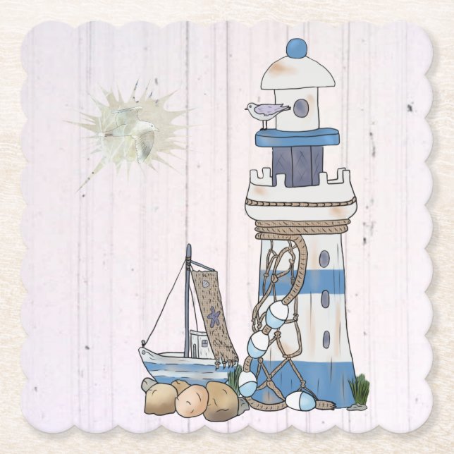 Vintage lighthouse paper coaster (Front)