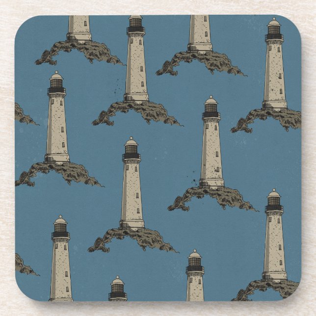 Vintage lighthouse pattern coaster (Front)