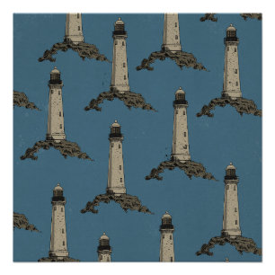 Vintage lighthouse pattern poster