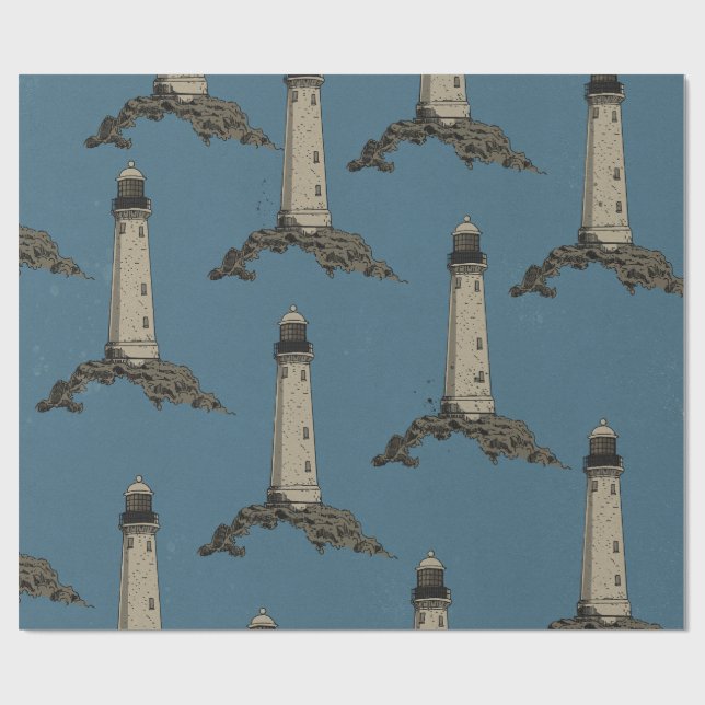 Vintage lighthouse pattern wrapping paper (Flat)
