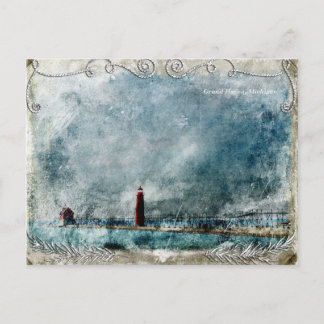 Vintage Lighthouse & Pier Long Shot Postcard