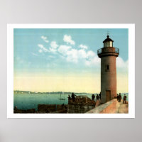 Vintage Lighthouse Port Le Vieux harbor, Cannes