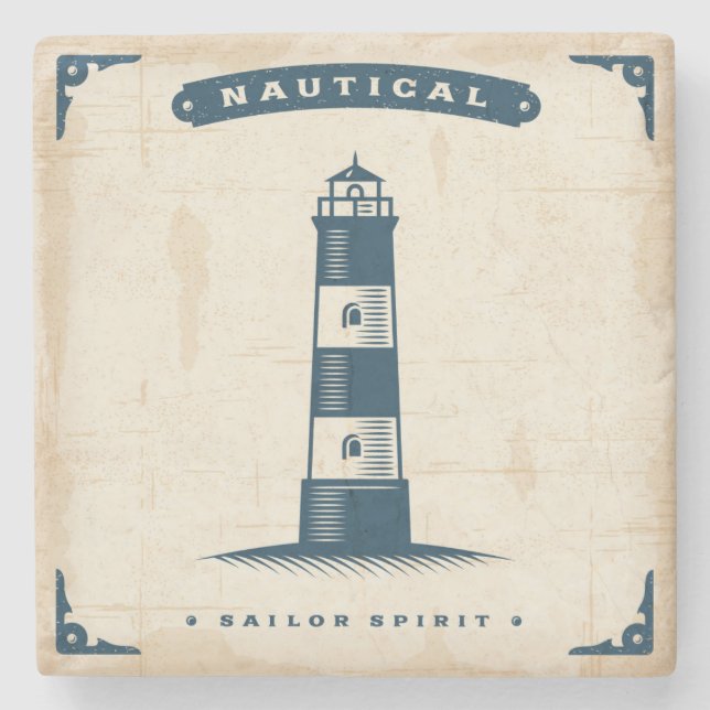 Vintage Lighthouse Poster 1 Stone Coaster (Front)
