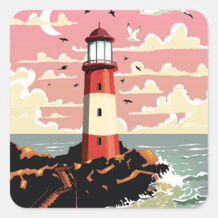 Vintage Lighthouse Square Sticker
