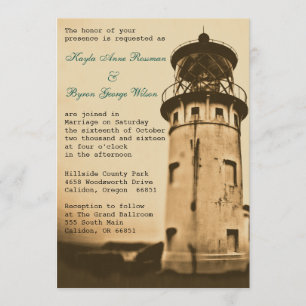 Vintage Lighthouse Wedding Invitation