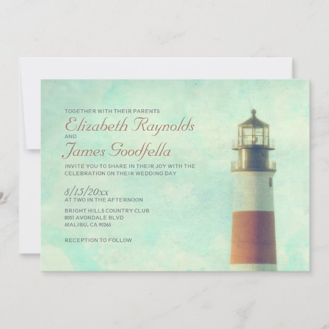 Vintage Lighthouse Wedding Invitations (Front)