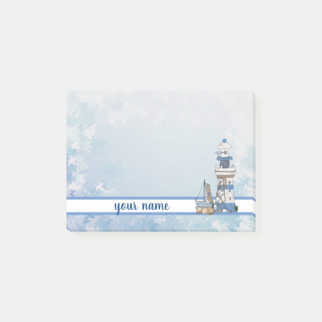 Vintage lighthouse with ship post-it notes (Front)