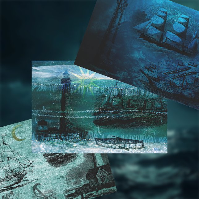 Vintage Lighthouses and Ships Wrapping Paper Sheet (Creator Uploaded)