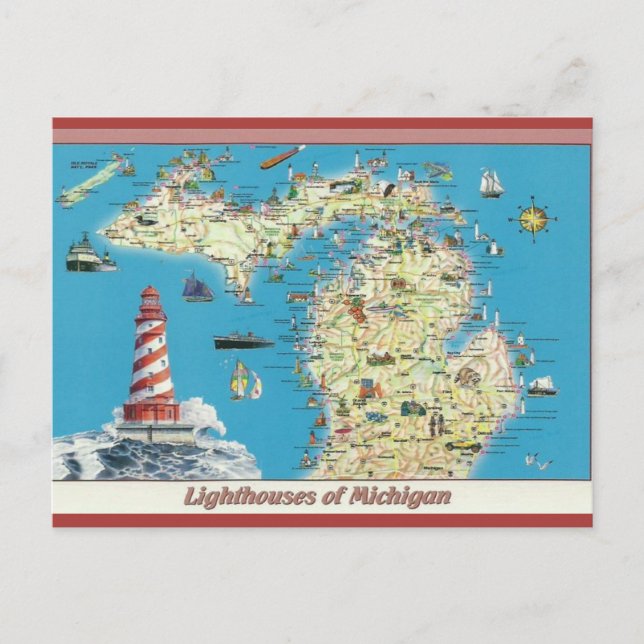 Vintage Lighthouses of Michigan Postcard (Front)