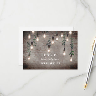 Vintage Lights Industrial Brick Botanical Wedding RSVP Card