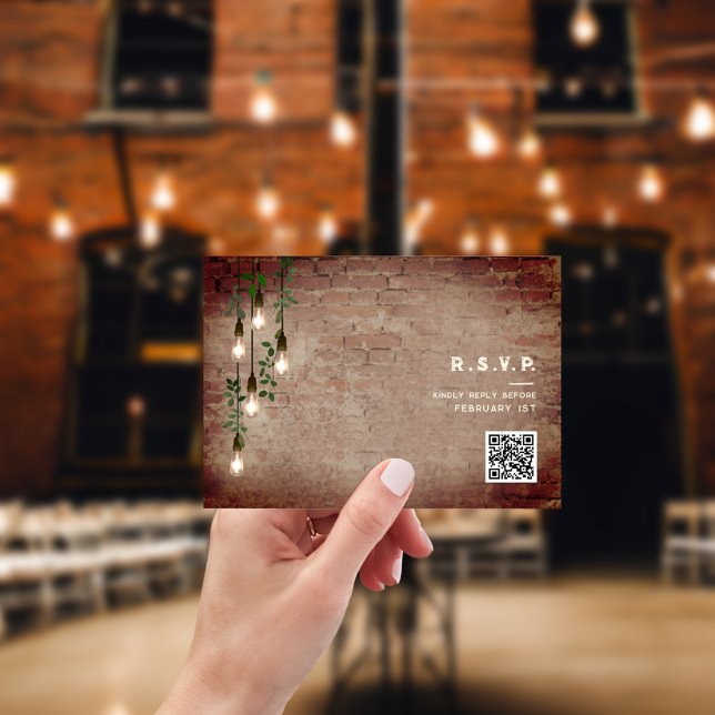 Vintage Lights Industrial Wedding QR RSVP Card (Creator Uploaded)