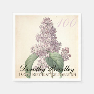 Vintage Lilac 100th Birthday Party Paper Napkins