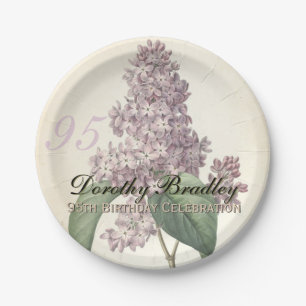 Vintage Lilac 95th Birthday Party Paper Plates