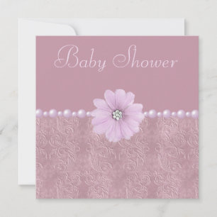 Vintage Lilac Baby Shower Bling Flowers & Pearls Invitation