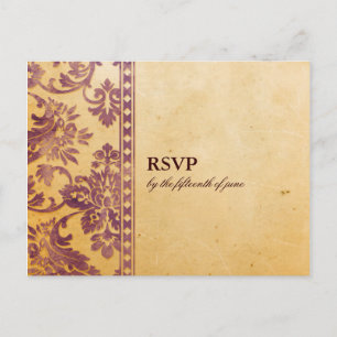 Vintage Lilac Damask Lace Wedding RSVP Invitation Postcard