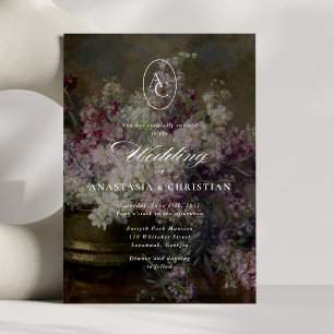 Vintage lilac floral fine art wedding invitation