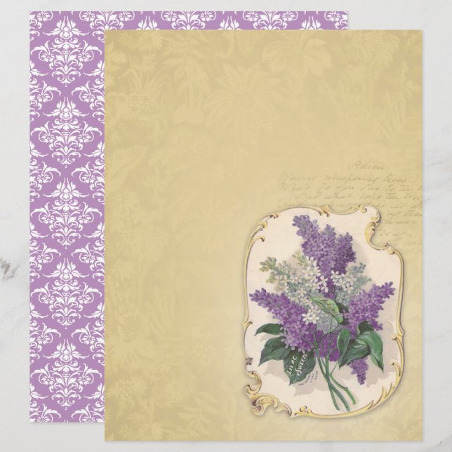 Vintage Lilac Flower Scrapbook Paper - Marple Hall (Front/Back)