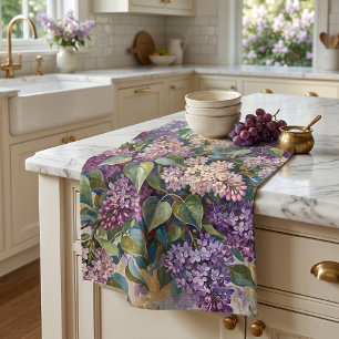 Vintage Lilac Flowers Tea Towel