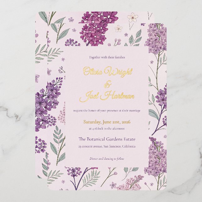 Vintage Lilac Garden Romance Wedding (Front/Back)