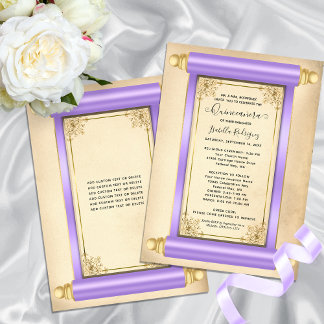 Vintage Lilac Gold Scroll Elegant Quinceañera Invitation