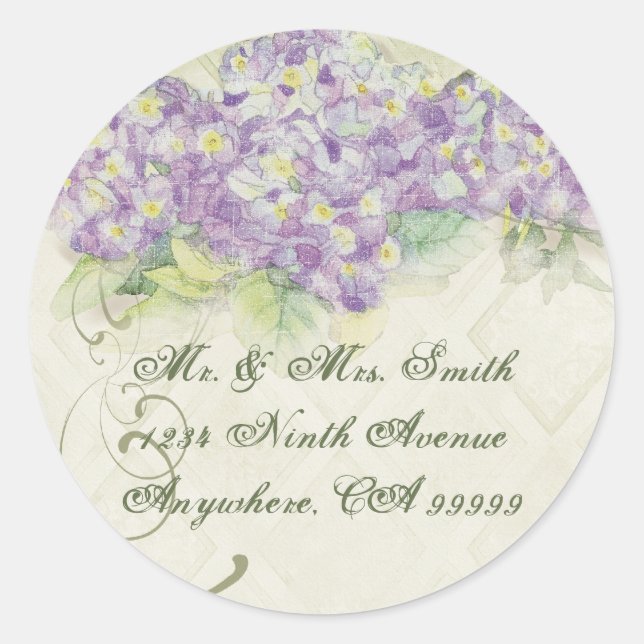 Vintage Lilac Hydrangea - Wedding Seal Stickers (Front)